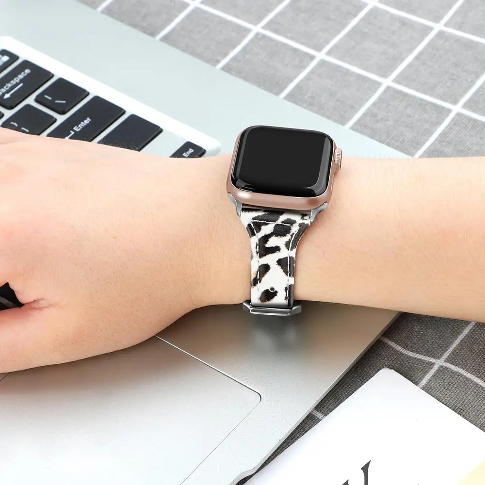 Ремешок для часов Натуральная кожа ремешок для наручных часов Apple Watch 5 4 3 ремешка 44 мм 40 мм браслет, Леопардовый принт браслет 38 мм 42 мм для наручных часов iWatch серии 3/2/1