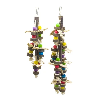 

Pet Bird Parrot Chew Toy Bird Perch Leather Colorful Wood Building Block Cotton Rope Big Conure Swing For Pet Bird Drop Shipping