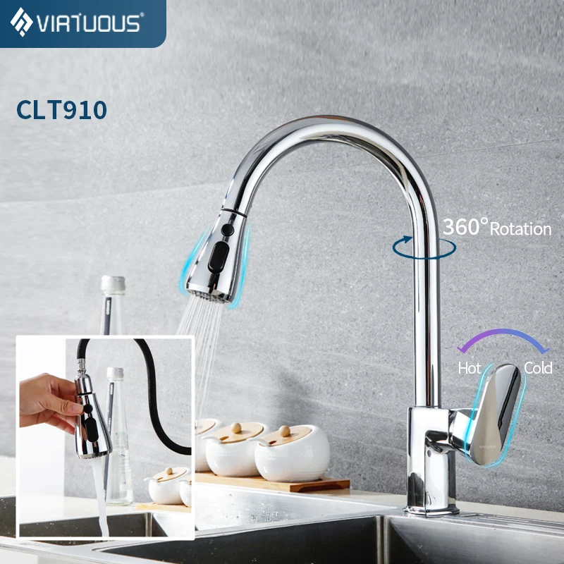 CL-T910 Copper VIRTUOUS CL-T912 смеситель для кухни смесители для кухни 2 режима Распыления Воды Выдвижной поворотный 360 градусов из нержавеющей стали кран и смеситель для кухонной раковины - Цвет: CL-T910 Copper
