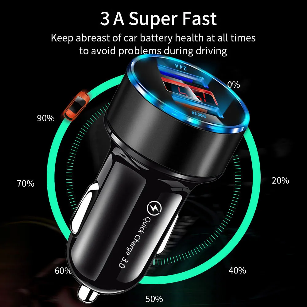 Quick Charge 4.0 3.0 Car Charger for iphone 11 Mobile Phone Universal Dual Usb LED Adapter for samsung xiaomi Mini Car-Charger (3)