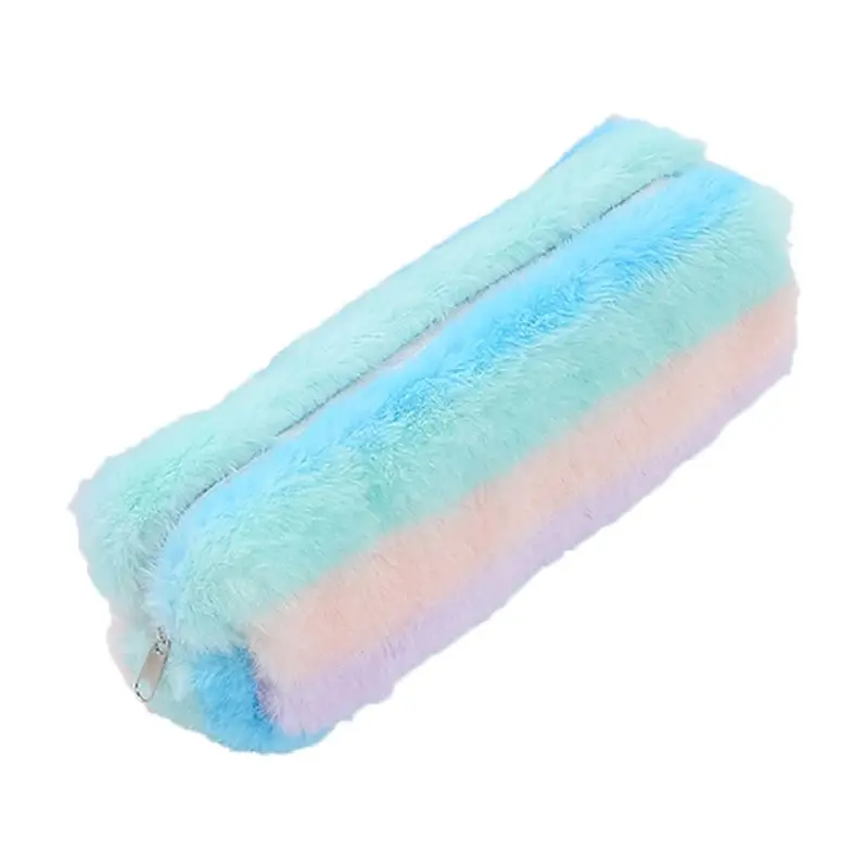 New Cute Kawaii Rainbow Plush Pencil Pen Bag Zipper Strip Makeup Pouch Stationery