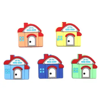 

5 Pcs Baby Teether New Food Grade Silicone Mini House Loose Beads DIY Beaded Pacifier Chain Accessories