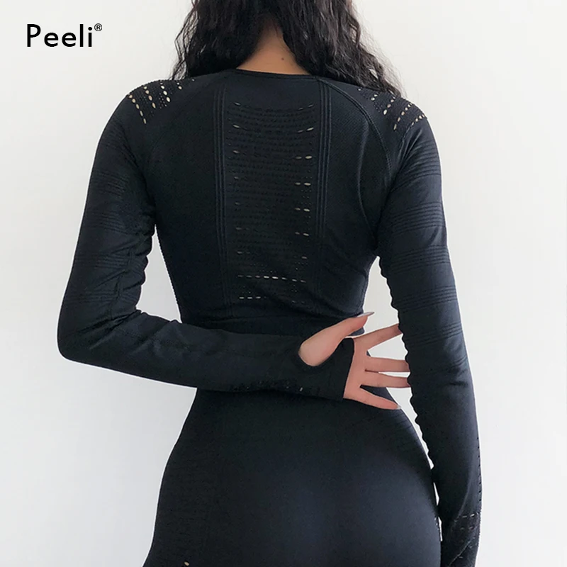Peeli, бесшовный Женский Топ для йоги, безупречный трикотажный топ для тренировок, фитнес-Топ с длинным рукавом, укороченный топ для спортзала, Спортивная рубашка, женская одежда для бега и активного отдыха