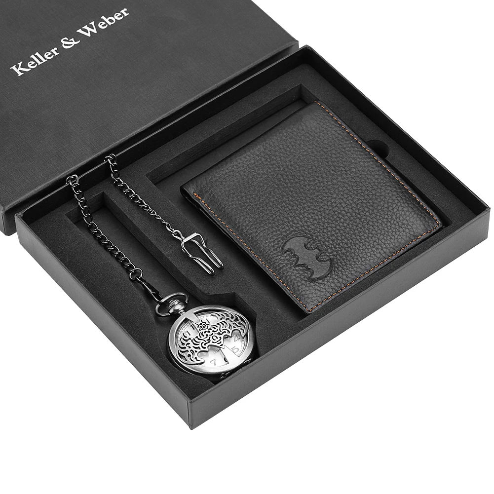

Men's Pocket Watch Wallet Set Business Leather Wallet for Male Fashion Quartz Pendant Steampunk Watches Husband Christmas Gifts