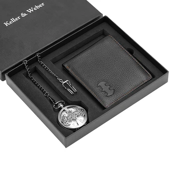 

Men's Pocket Watch Wallet Set Business Leather Wallet for Male Fashion Quartz Pendant Steampunk Watches Husband Christmas Gifts