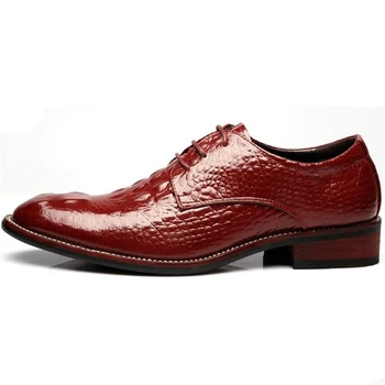 

Mens Luxury Wedding Party Dress Crocodile Grain Genuine Leather Shoes Men Print Lace Up Teenage Oxfords Shoe Elevator Shoes 2018