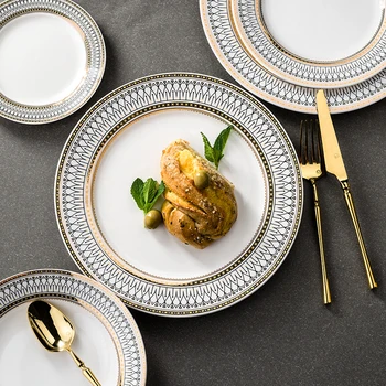 

Serving Household White Dinner Plates Ceramic Luxury Breakfast Food Plate Dining Pratos De Jantar Restaurant Plates EA60PZ