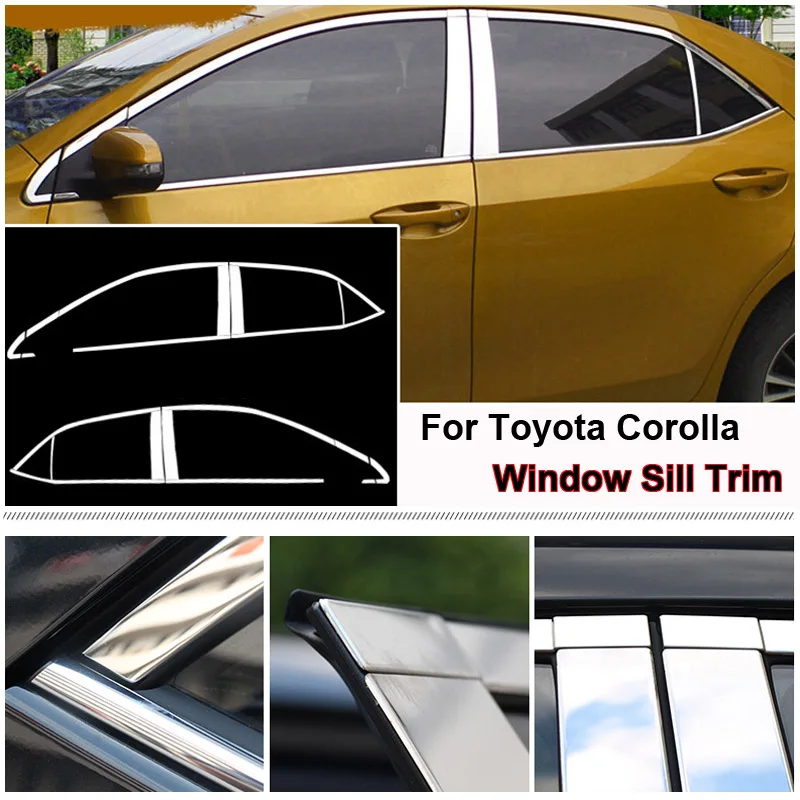 20 шт. для Toyota Corolla 2007- нержавеющая сталь хромированная отделка подоконника, ремень для отделки окон, Формовочная отделка