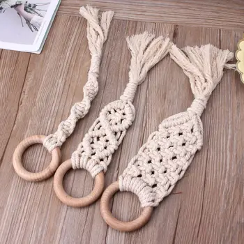 

Baby Teether Crochet Wood Rring Rattle Food Grade Wooden Teether Baby Products DIY Crafts Teething Toys