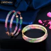 CWWZircons Trendy Two Tones Rainbow Cubic Zirconia Circle Round Hoop Earrings for Women Jewelry Hip Hop Pendientes Mujer CZ846 ► Photo 1/6
