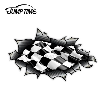 

Jump Time Ripped Torn Vinyl Decal Design With Chequered Checkered Racing Flag Motif External Vinyl Car Sticker for Windows