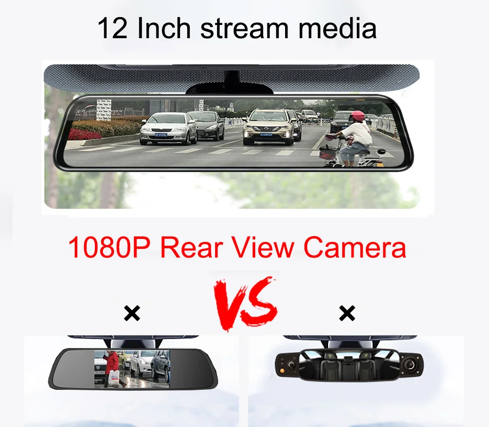  2019 12 Inch Android 8.1 Car DVRs Camera GPS Navi Bluetooth FHD Rear View Mirror with Camera DVR Re