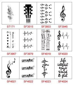 Водонепроницаемые временные тату-наклейки Милые Черные Серые музыкальные ноты дизайн боди-арт инструмент для макияжа для мужчин и женщин - изображение