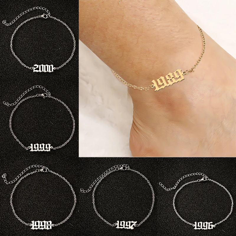 1980-2000 Birth Year Initial Anklet Bracelet Old English Font Anklets for Women 1997 1998 1999 Anklet Leg Chain Foot Jewerly 1980-2000 Birth Year Initial Anklet Bracelet Old English Font Anklets for Women 1997 1998 1999 Anklet Leg Chain Foot Jewerly