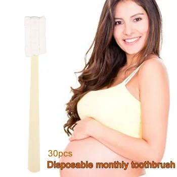 

30pcs/box Pregnant Portable Soft Mouth Cleansing Disposable Care Stick Month Toothbrush Long Handle Small Head Adult Travel