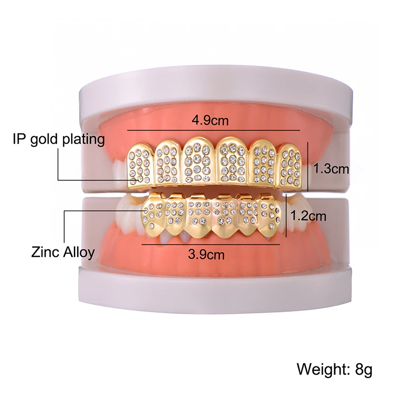 US7 1 компл. Зубные хип-хоп Золото Серебро Iced Out CZ зубы Grillz Верхняя Нижняя Bling вампира зубы шапки для мужчин женщин рот Украшения для тела