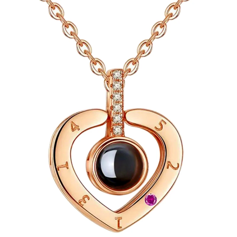 Rose Gold A3 Ожерелье с надписью «I Love You» на 100 языках, розовое золото, ожерелье с сердечком и подвесками, свадебные подарки на день Святого Валентина - Цвет: Rose Gold A3