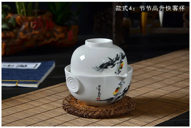 

Blue Pattern Ceramic Whiteware Quik Cup Kung Fu Tea Set Special Offer a Cup Tea Pot Travel Easy-to-use Teapot Customizable Logo