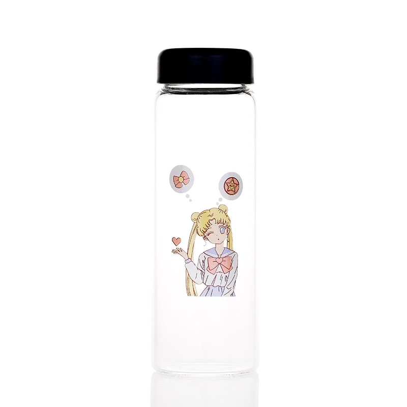 500 мл прозрачная стеклянная бутылка для воды Сейлор Мун Мультяшные бутылки для воды герметичная посуда для напитков креативная бутылка для молока Милые Чашки