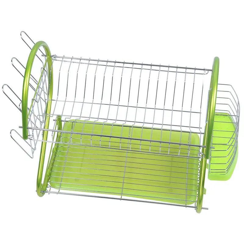 

iron 2 Tiers Kitchen Dish Cup Drying Rack Drainer (Color:green)