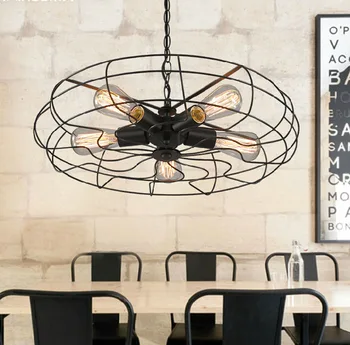 

Fan Pendant Lamps of European Industrial Wind Balcony Bedroom Living Room Cafe Pendant Lights Warehouse Loft Retro LED Bulbs E27