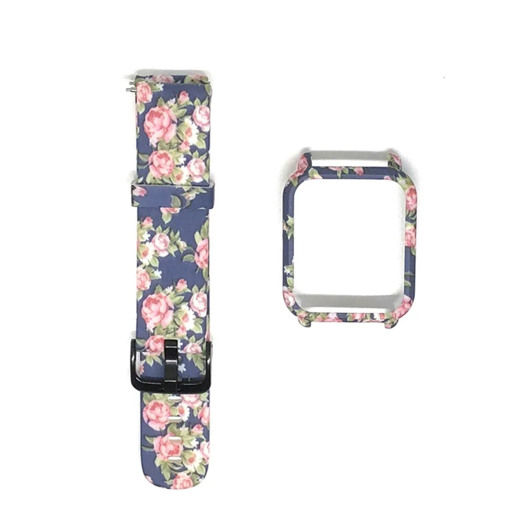2 в 1 цветочный силиконовый ремешок для наручных часов+ чехол для Xiaomi Huami Amazfit Bip Youth/LITE часы цветочный красочный молодой
