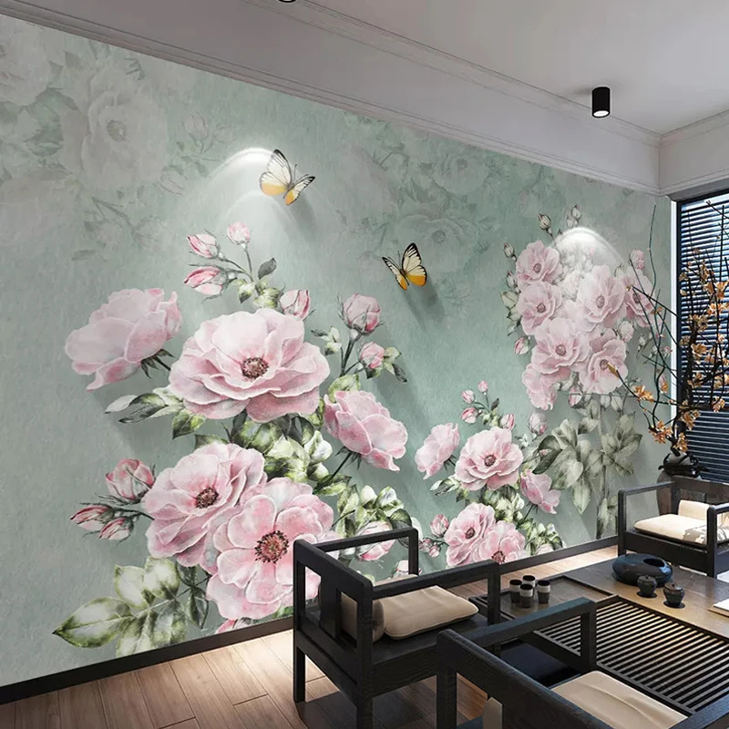 

Drop Shipping Custom Wall Murals Wallpaper 3D Retro European Style Flower Butterfly Study Room Background Wall Decor Mural