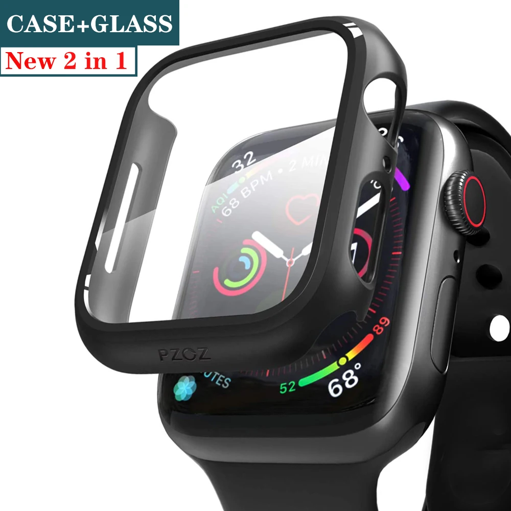 Gran oferta Protector de pantalla de cristal + cubierta para Apple Watch, 44mm, 40mm, 42mm, 38mm, parachoques, apple watch 5 4 3 series 2, accesorios WGwgrJbnNeV