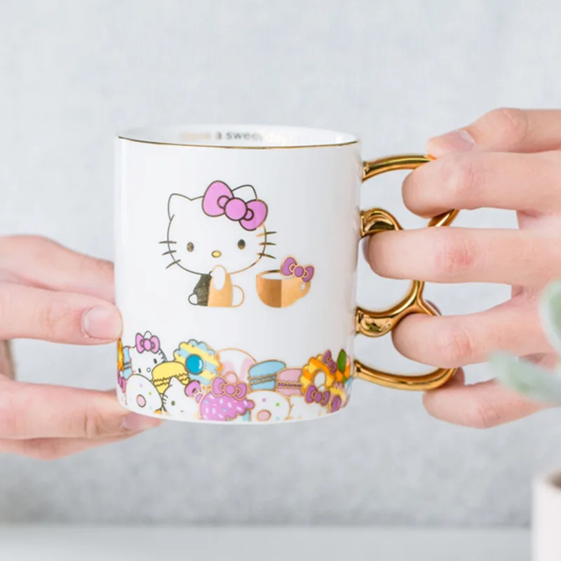 Мультфильм «Hello Kitty» чашка из твердого английского фарфора золотая рукоятка Милая дорожная чашка для молоко чай кофе ребенок девочка мать рождественские подарки Домашний декор