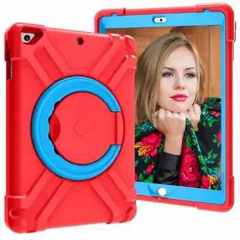 

Tablet Case for Ipad 5 6 Air 1 2 Pro 9.7" Case for 2017 2018 9.7 360 Degree Rotating Stand Kids Safe Silicon+PC Handle Funda+pen