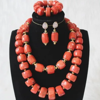 

4UJewelry Newest Bridal Jewelry Set 100% Genuine Coral Beads Jewelry Set 2 Layers Nigerian Wedding African Beads 15mm-22mm Gift Set