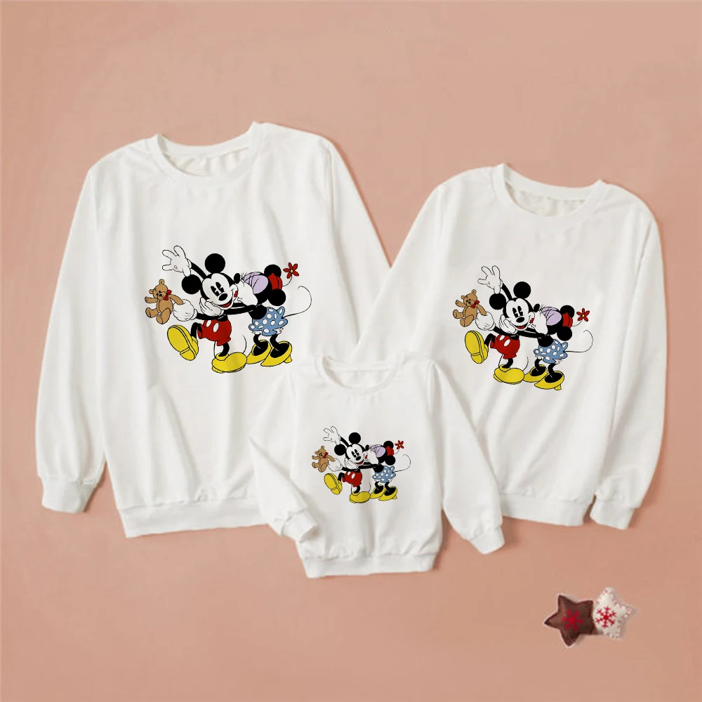 family clothes Demon Minnie Mouse Trident Printed Unisex Harajuku Sweatshirt Hoodies Funny Disney Hipster 2021 Loose Fashion Popular Pullover son and daughter matching outfits Family Matching Outfits