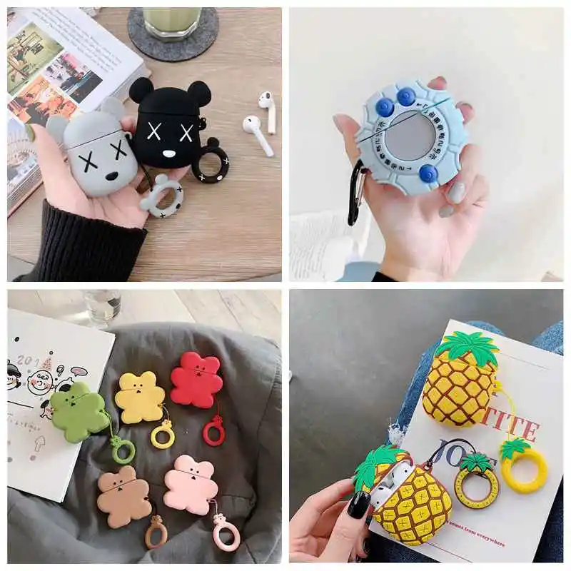 

For Apple Air pod 1 2 Case Cartoon Protective Cover Biscuit Bluetooth Earphone Silicone Cases For Airpods 2 1 Pineapple Shape