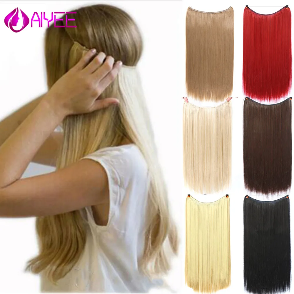 

AIYEE 22 Extensions Invisible Wire One Piece for Ombre Hair Ponytail Synthetic Hairpiece Ponytail Clip on Wire Fish Line Hair