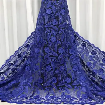 

Latest French Lace 3D Flower Embroidered Tulle Lace Fabric With Beads And Stones Fashion Design High Quality Net Lace ZX3192