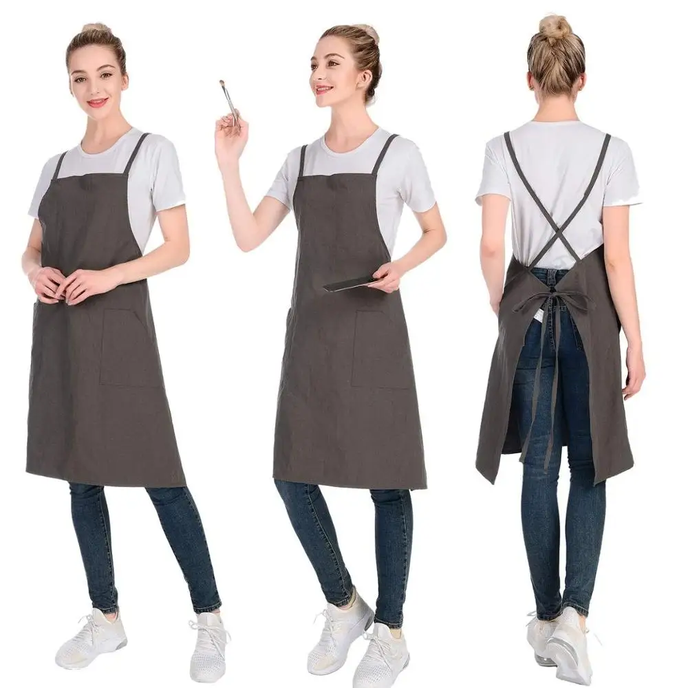 100% Cotton Apron With Pockets Cooking kitchen Aprons for Women Men Restaurant Cafe Work Uniform Smocks Custom Logo