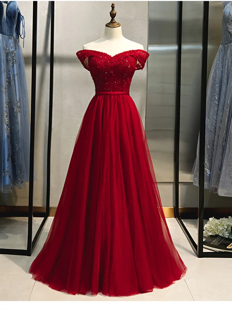 It's Yiya вечернее платье элегантное бордовое вечернее платье трапециевидной формы с открытыми плечами со стразами на шнуровке, торжественное платье, большие размеры E968