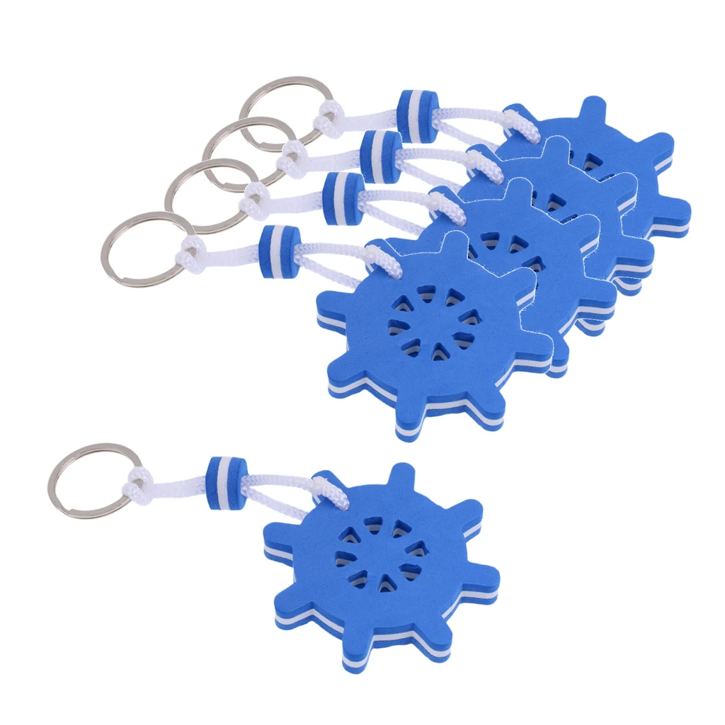 5x Boating Foam Floating Keyring Keychain Captain Gift - Ships Rudder Blue