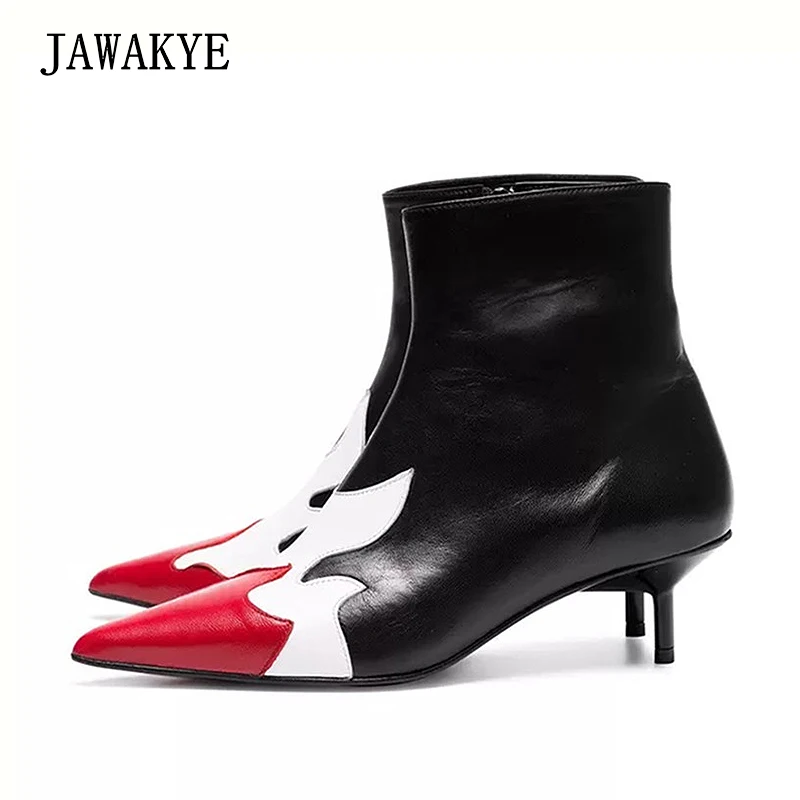 

Coloured Flame Pointed Toe Kitten Heels Boots for Women Chic Side Zipper Dress Ankle Boots 2019 Autumn Winter Shoes Botas Mujer