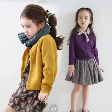 Г. Осенний стильный осенне-зимний вязаный кардиган для девочек, плотный Универсальный однотонный свитер, пальто 51030