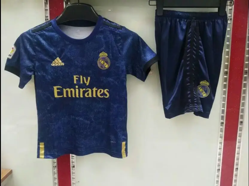 Real Madrides/детская трикотажная одежда,, Real Madrides, Детский комплект+ носки, Футбольная Футболка, домашняя одежда, 3RD Hazard 19 20, Детская футбольная рубашка