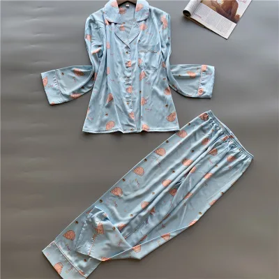 QWEEK, осенняя Женская пижама с длинным рукавом,, Мультяшные атласные пижамы, две части, свободные, дышащие, шелковые пижамы, Женская домашняя одежда