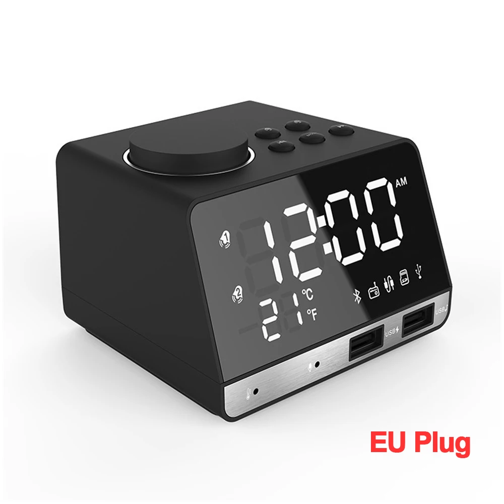 EU Plug Bluetooth светодиодный Будильник радио динамик 2 usb порта светодиодный цифровой будильник для детей Дети Повтор Настольные часы - Цвет: EU Plug