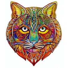

New Colorful Artwork Wooden Jigsaw Unique Lynx Cat Shaped Puzzles 100 200 300 Pieces Teen Kids Birthday Gift Toy Wholesale