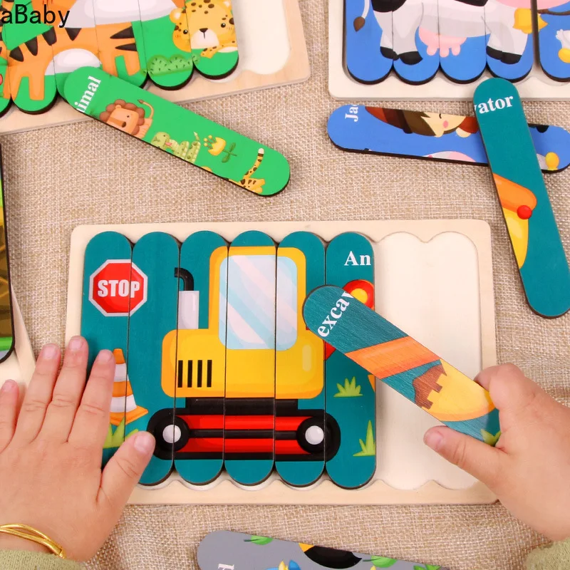 Montessori Wooden Toy 3D Jigsaw Bar Puzzles Children's Creative Story Stacking Matching Puzzle Early Educational Toys | Игрушки и