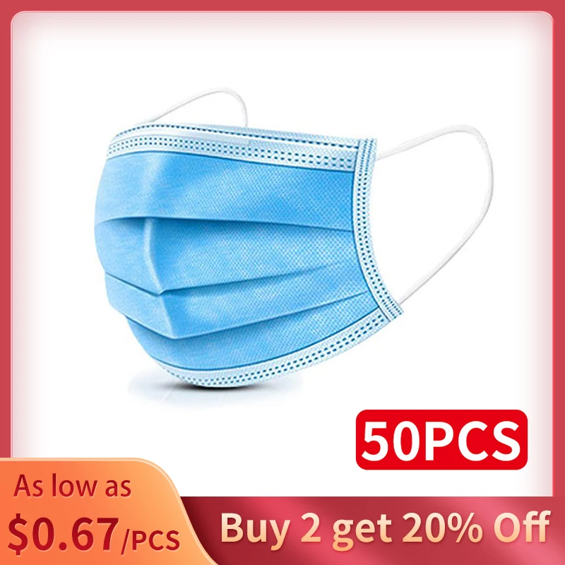 

50PCS / Disposable Medic Mask Triple Protection Breathable fabric 95% Filtration Blue Mascarilla Features as KF94 FFP2