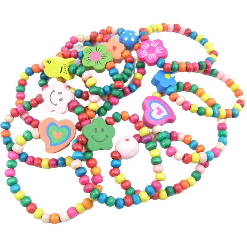 12 шт./компл. эластичный браслет для детей девочек мальчиков деревянные браслеты