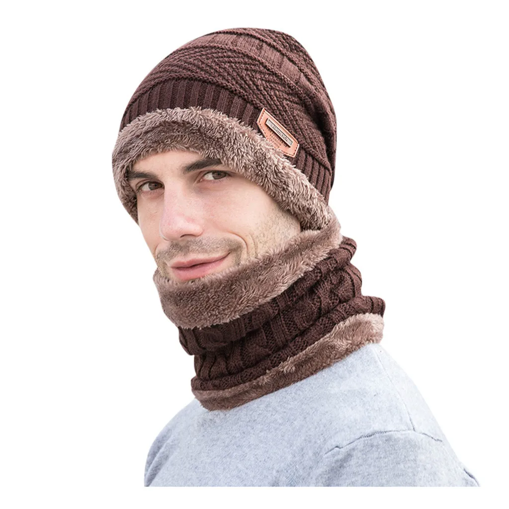 Вязанная мужская шапка осень-зима, шерстяные шапки для мужчин, зимний шарф, шапка, набор, женская Балаклава, бини, две части, женские шапки, шапки