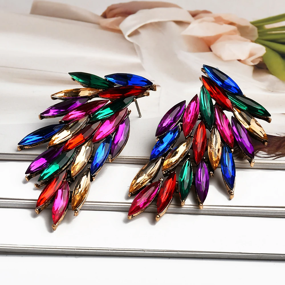 Fashion Colorful Crystal Dainty Geometric Wing Shaped Luxury Earings 4