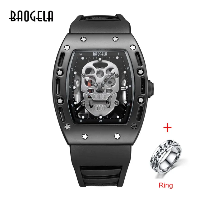 Baogela hommes mode militaire bracelet en Silicone Rectangle cadran crâne visage Sport Quartz montres BGL1612G-1 BGL1612  HHB